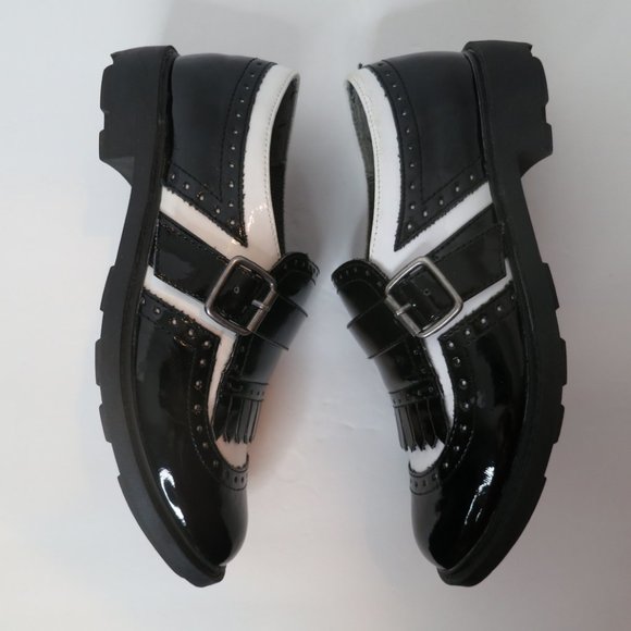 Women’s Rocket Dog Horace 8M Black White Patent Leather Oxford w Buckle - Picture 12 of 14
